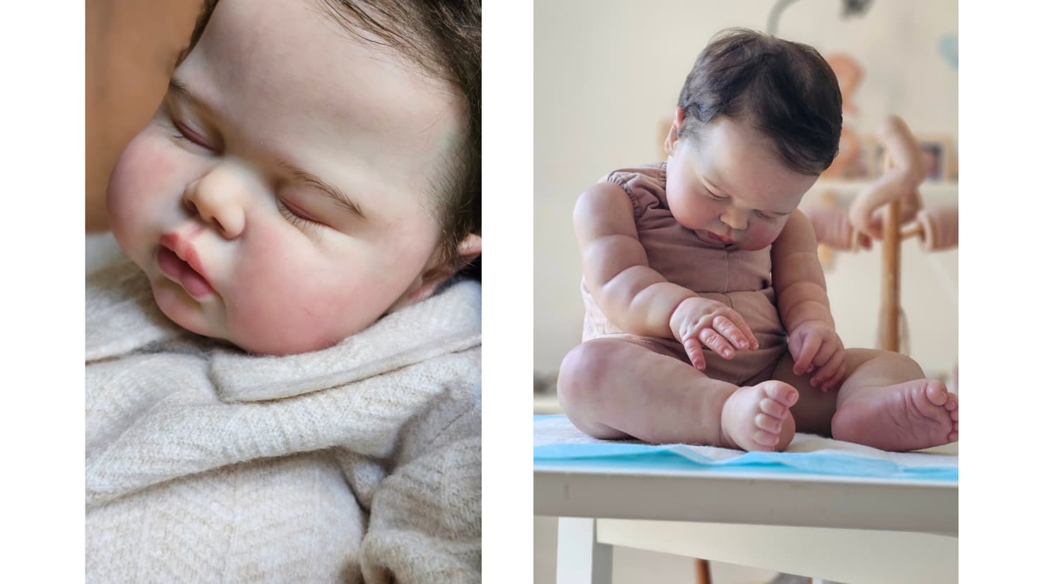 Une poupée ultra-réaliste, appelée "poupée reborn", dotée d'un teint frais peint et de cheveux minutieusement insérés à la main.