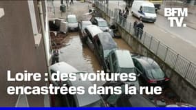 Inondations dans la Loire : les images impressionnantes de voitures encastrées dans la rue 