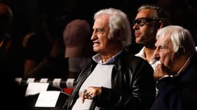 Jean-Paul Belmondo avec son fils, Paul, et Charles Gérard à un combat de Tony Yoka en 2017