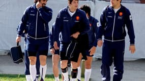 Les Bleus (Huget, Trinh-Duc et Traille, de g. à d.) ont profité d'un lundi "détente" au milieu de leur préparation pour la Coupe du monde.