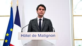 Gabriel Attal à l'Hôtel de Matignon le 1er février lors de la présentation de mesures en faveur de l'agriculture française.