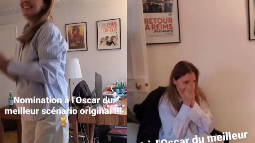 Justine Triet apprenant avec joie et émotion le 23 janvier 2024 les cinq nominations aux Oscars de son film "Anatomie d'une chute" Justine Triet apprenant avec joie et émotion le 23 janvier 2024 les cinq nominations aux Oscars de son film "Anatomie d'une chute"