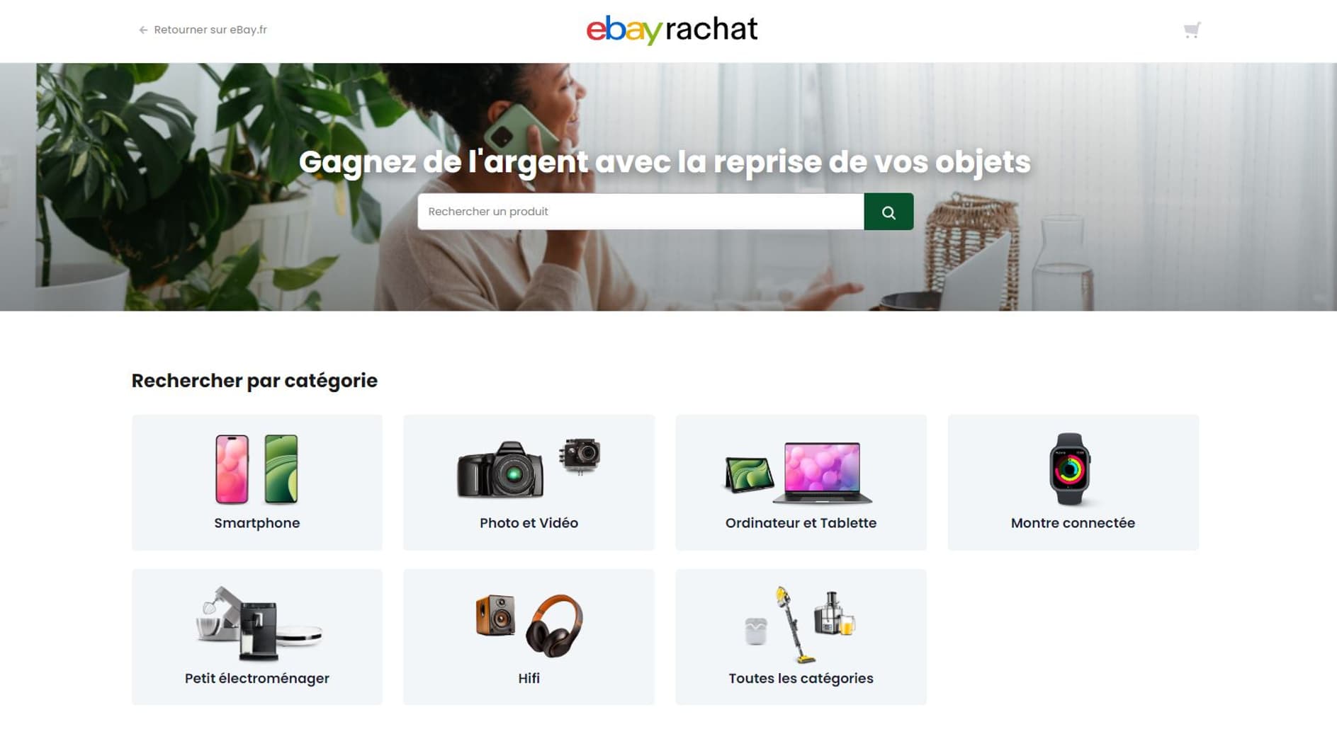 La page d'accueil du site eBay Rachat.