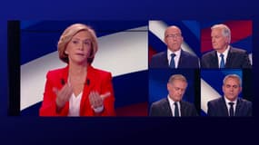 Éric Ciotti, Valérie Pécresse, Michel Barnier, Philippe Juvin et Xavier Bertrand lors du débat de la droite sur BFMTV-RMC, le 14 novembre 2021.