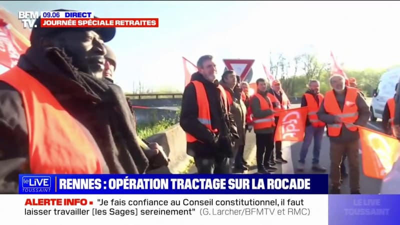 Retraites: à Rennes, une opération de tractage organisée sur la rocade
