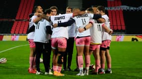 Les joueurs du Stade Français lors de l'hommage rendu à Christophe Dominici
