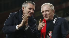 Olivier Létang et François-Henri Pinault avec un match Arsenal-Rennes, à Londres le 14 mars 2019