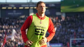 Nemanja Matic à l'échauffement avec le Stade Rennais, 17 décembre 2023