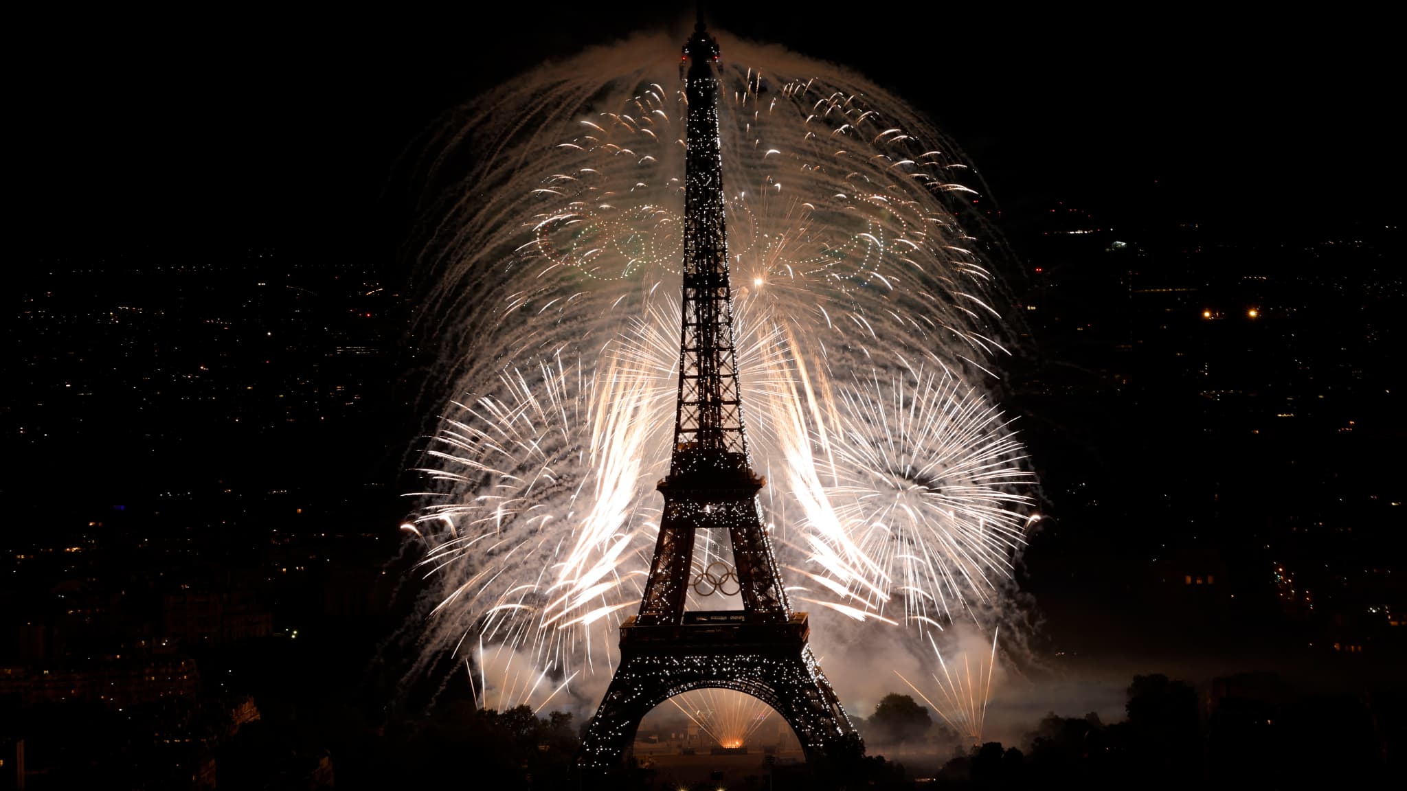 Le feu d'artifice du 14 juillet 2024 à Paris.