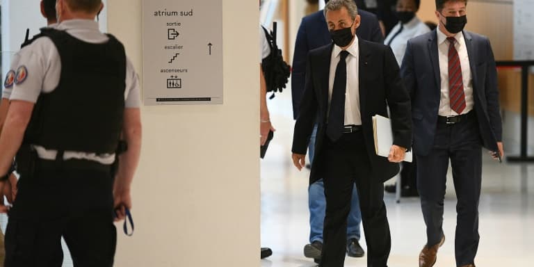 L'ancien président Nicolas Sarkozy arrive au tribunal pour une audience dans le procès de l'affaire Bygmalion, le 15 juin 2021 à Paris