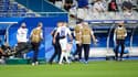 Didier Deschamps et Karim Benzema, à la sortie du joueur lors de France-Bulgarie