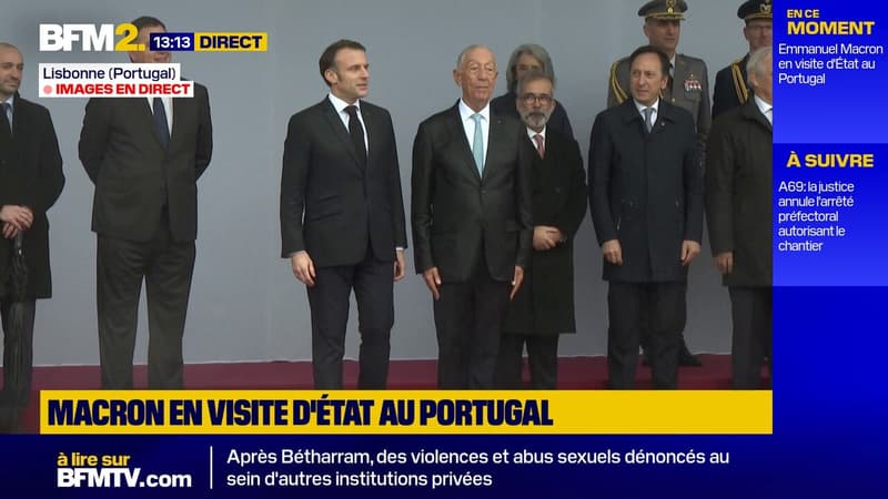 Emmanuel Macron arrive au Portugal