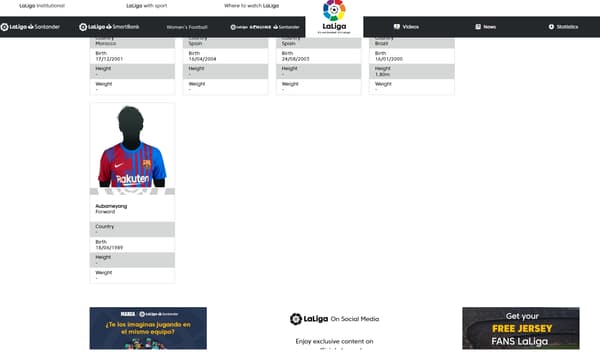 Aubameyang inscrit sur le site de la Liga