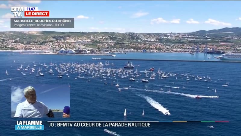 Arrivée de la flamme olympique: les images de l'immense parade nautique dans la rade de Marseille