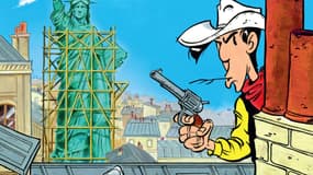 Détail de couverture d'Un Cowboy à Paris, le nouveau Lucky Luke