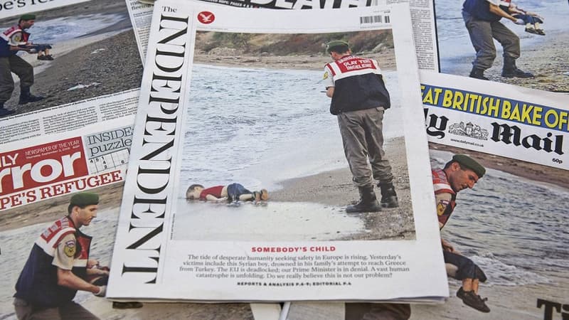 La photo du jeune Aylan publiée par la presse quotidienne britannique.
