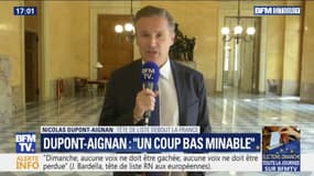 "On en a ras-le-bol de ce duel minable" Nicolas Dupont-Aignan dénonce l'appel au "vote utile" de Jordan Bardella 