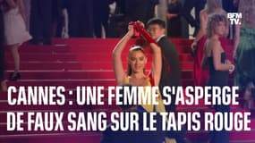 Cannes: une femme s'asperge de faux sang sur les marches du Palais des festivals 