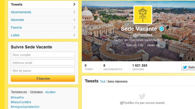 Le compte @Pontifex sur Twitter a fait place nette après la renonciation de Benoît XVI, le soir du 28 février 2013