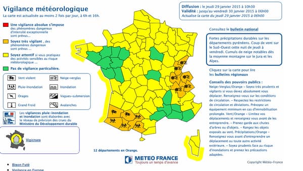 Météo France a placé en vigilance orange douze départements. 
