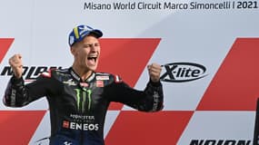 Le bonheur de Fabio Quartararo tout juste sacré champion du monde en MotoGP à l'issue du GP d'Emilie-Romagne à Misano Adriatico, le 24 octobre 2021