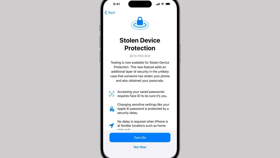 La fonctionnalité Stolen Device Protection 