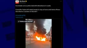 Les images des violences urbaines ayant éclaté à Leeds (Royaume-Uni) dans la nuit du 18 au 19 juillet 2024.