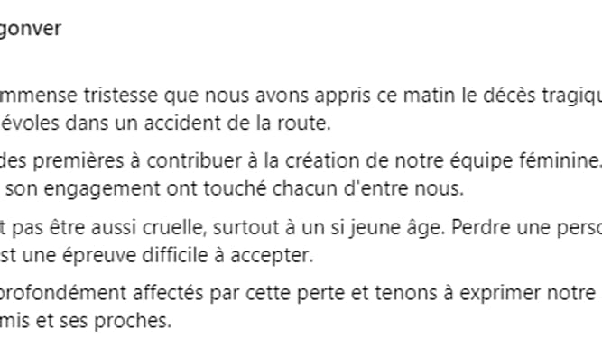 Le message de l'US Plougonver, après l'annonce du décès de Maëna.