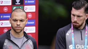 Martin Braithwaite et le milieu de terrain Pierre Hojbjerg, avant la conférence de presse