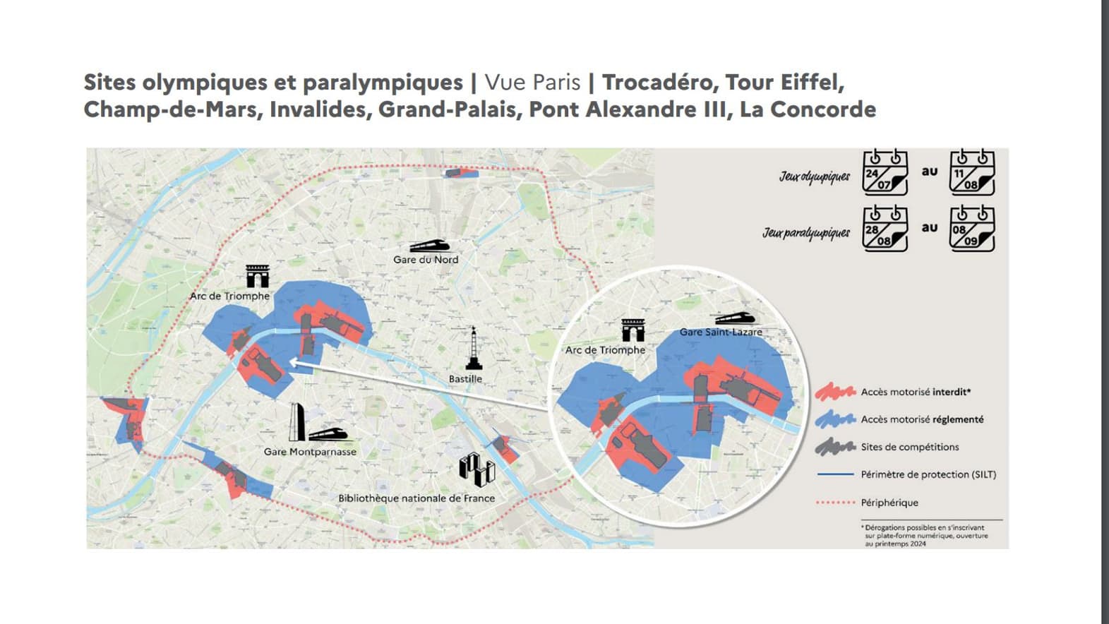 Le détail des zones dans Paris à la Concorde et Trocadéro