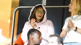 Fayza Lamari, mère de Kylian Mbappé, dans les tribunes du Parc des Princes lors de PSG-Lorient (0-0, L1), le 12 août 2023