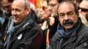 Laurent Bergé et Philippe Martinez le 11 février lors de la mobilisation parisienne contre la réforme des retraites 