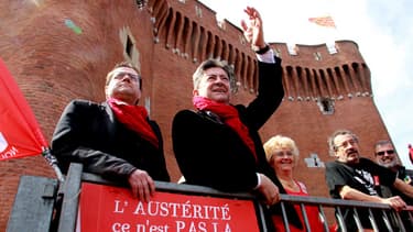 Jean-Luc Mélenchon lors d'une marche contre l'austérité à Perpignan le 2 juin 2013.