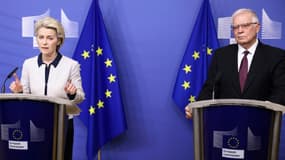 La présidente de la Commission européenne Ursula von der Leyen et le chef de la diplomatie de l'UE, Josep Borrell (photo prise le 24 février 2022 à Bruxelles)