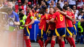 L'attaquant Alvaro Morata, qui exprime ici sa joie, le 5 juillet 2024, sera suspendu face aux Bleus ce mardi, à Munich