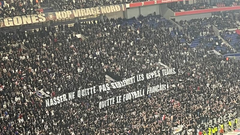 OL-PSG: "Nasser, quitte le football français", les banderoles contre Al-Khelaïfi et le Qatar sorties par les ultras lyonnais