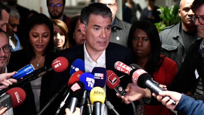 Olivier Faure,  le 5 mai 2022 à Ivry-sur-Seine, à l'issue du Conseil national du Parti socialiste. 