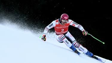 Le Français Nils Allègre lors d'une descente d'entraînement à Garmisch-Partenkirchen, le 4 février 2021