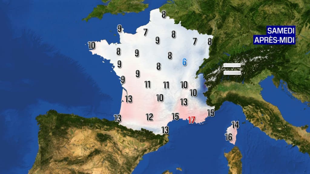 Les températures prévues pour le samedi 12 février 2020 après-midi