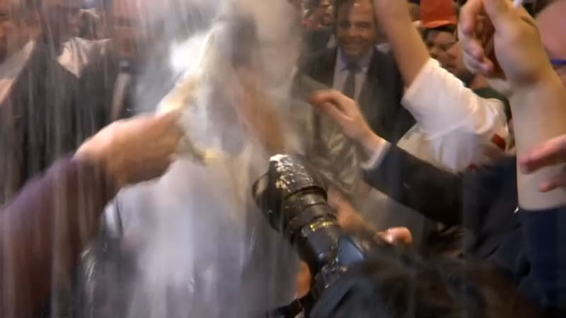 François Fillon enfariné à Strasbourg.