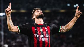 Olivier Giroud célèbre un but en remerciant Dieu, le 28 mai 2023