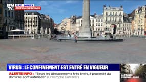 Alors que le confinement débute, la Grand'Place de Lille est désertée