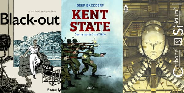 Les couvertures de "Black-out", "Kent State" et "Carbone et Silicium" Les couvertures de "Black-out", "Kent State" et "Carbone et Silicium"