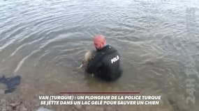 Turquie: un plongeur de la police turque se jette dans un lac gelé pour sauver un chien