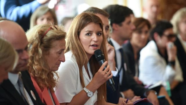 Marlène Schiappa, la secrétaire d'État chargé(e) de l'Égalité entre les femmes et les hommes et de la lutte contre les discriminations, le 3 septembre 2019 à Matignon à Paris.