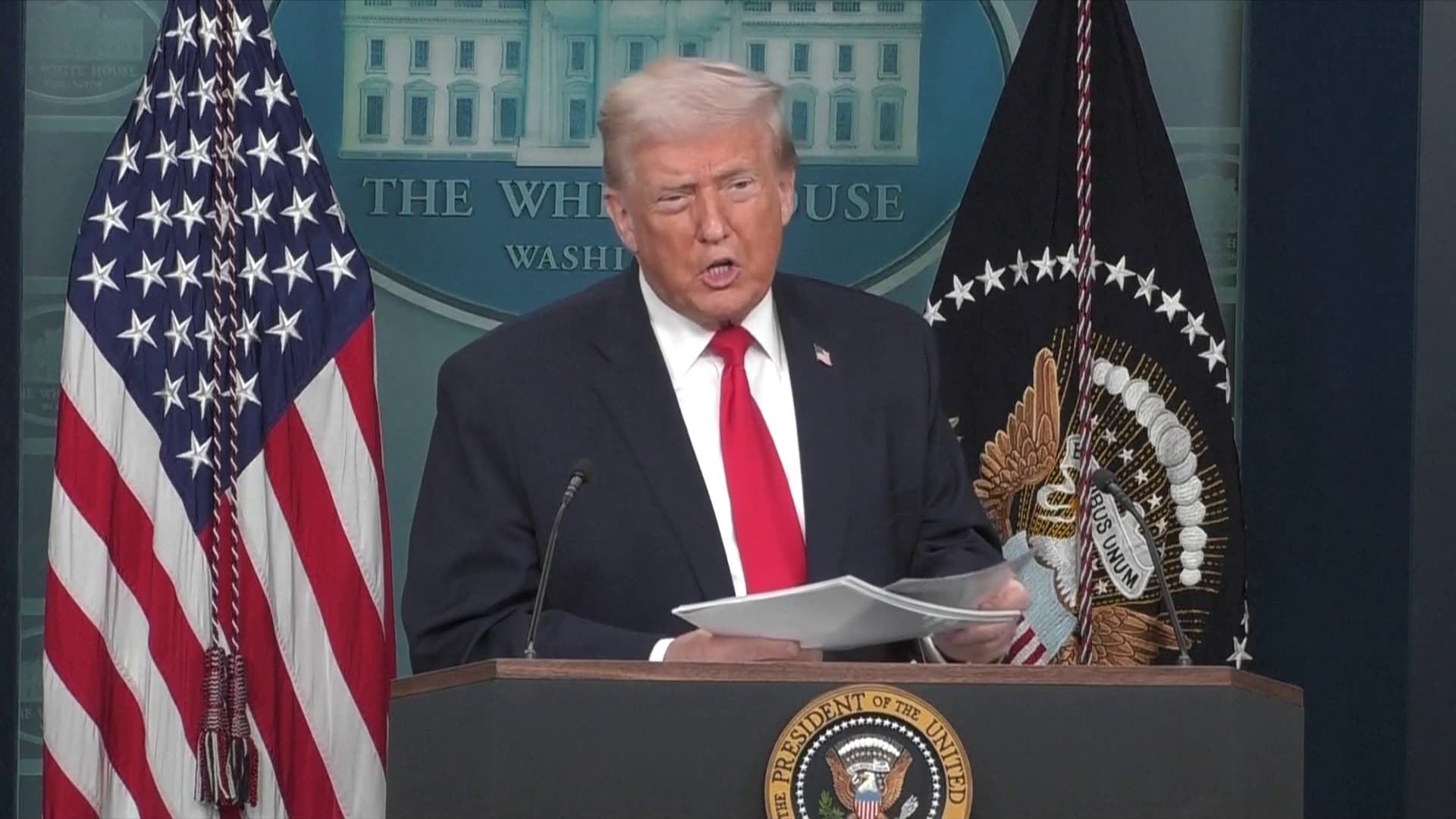 Donald Trump lors d'une conférence de presse à la Maison Blanche, mardi 20 janvier (image d'illustration)