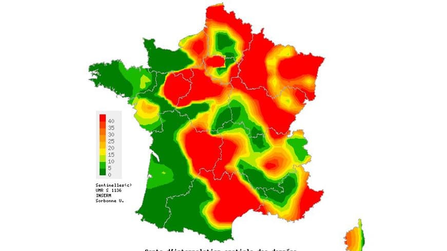 Carte de l'épidémie de varicelle, semaine 23.
