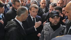 Le Président Emmanuel Macron à l'Église Saint-Anne à Jérusalem, lors de l'altercation