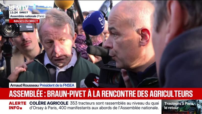 "Nous avons besoin d'un budget": échange entre le président de la FNSEA Arnaud Rousseau et la présidente de l'Assemblée Yaël Braun-Pivet