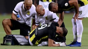 Karim Benzema blessé à la jambe gauche lors du match entre Al-Ittihad et Al-Wehda (3-0, 4e journée du championnat d’Arabie saoudite), le 28 août 2023